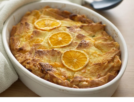 Bread and Butter Pudding with Basil, Orange & Coconut